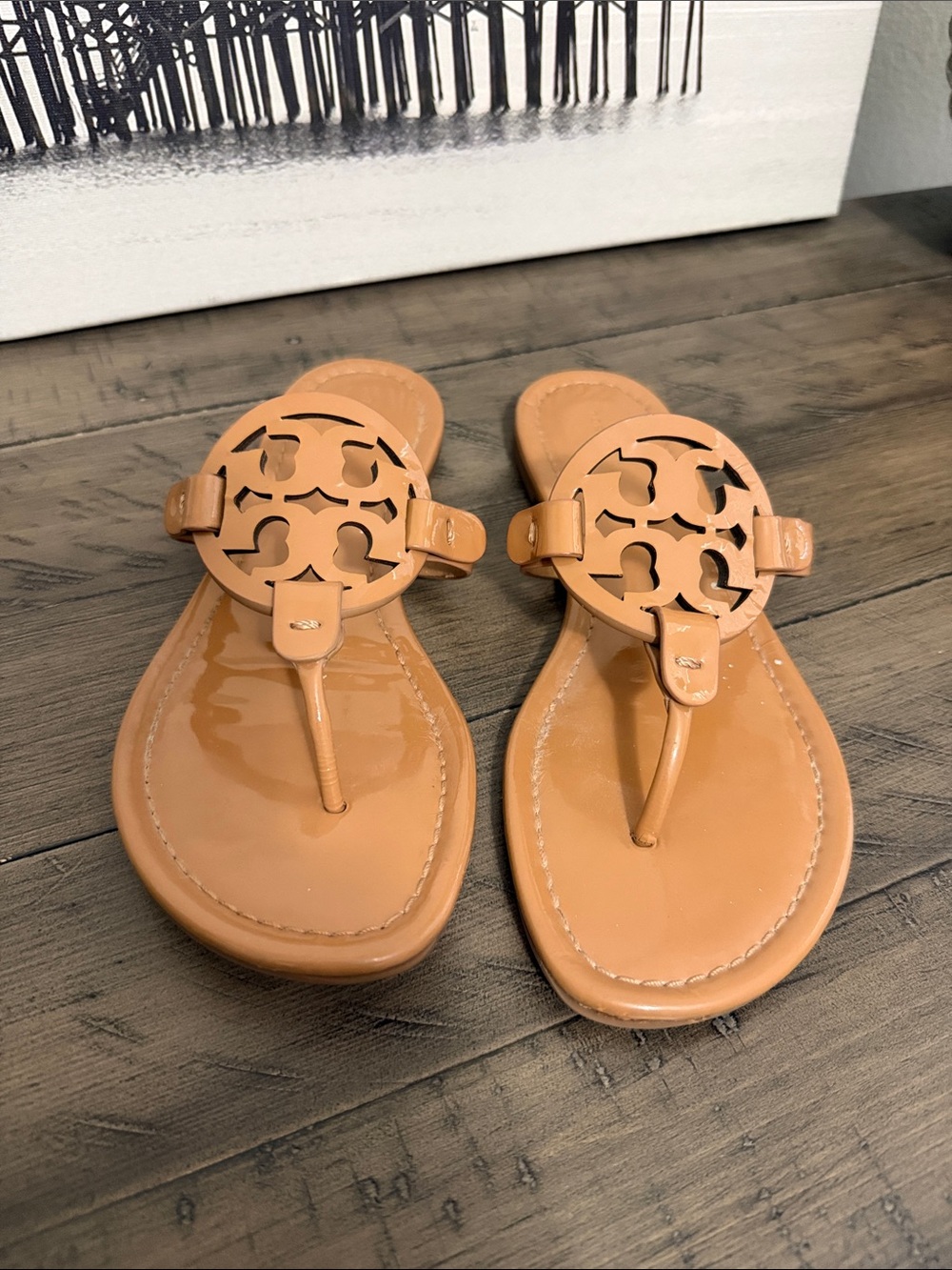 Tori Burch  Tan patent leather sandals size 7.5